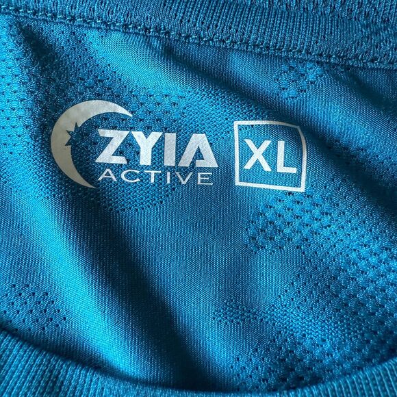 ZYIA Active Teal Blue Camo Print Short Sleeve T-Shirt Mens Mesh Athletic Size XL - Picture 4 of 5